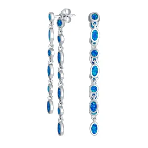 Geometric MOD Blue Opal Dangle Gemstone Earrings Sterling Silver 2 Inch