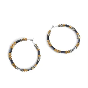 Gold Facet Beaded Hoop Earrings