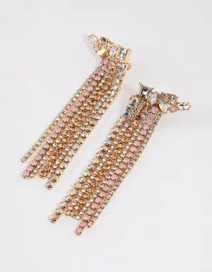 Gold Mixed Stone Cluster Drop Earrings