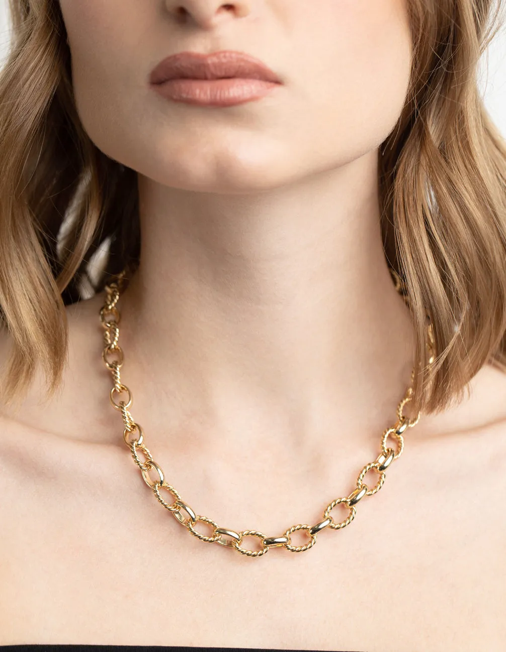 Gold Plated Textured Oval Layered Necklace