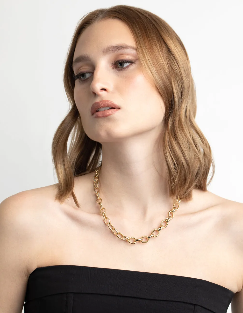 Gold Plated Textured Oval Layered Necklace