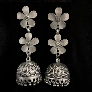 Gorgeous Floral Oxidized Silver Earring with Jhumka