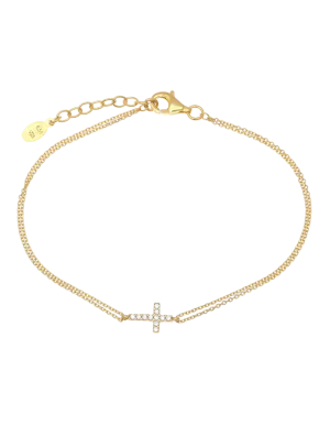 Gregio Tiny Shiny Cross Bracelet w/ White Zirconia - Gold