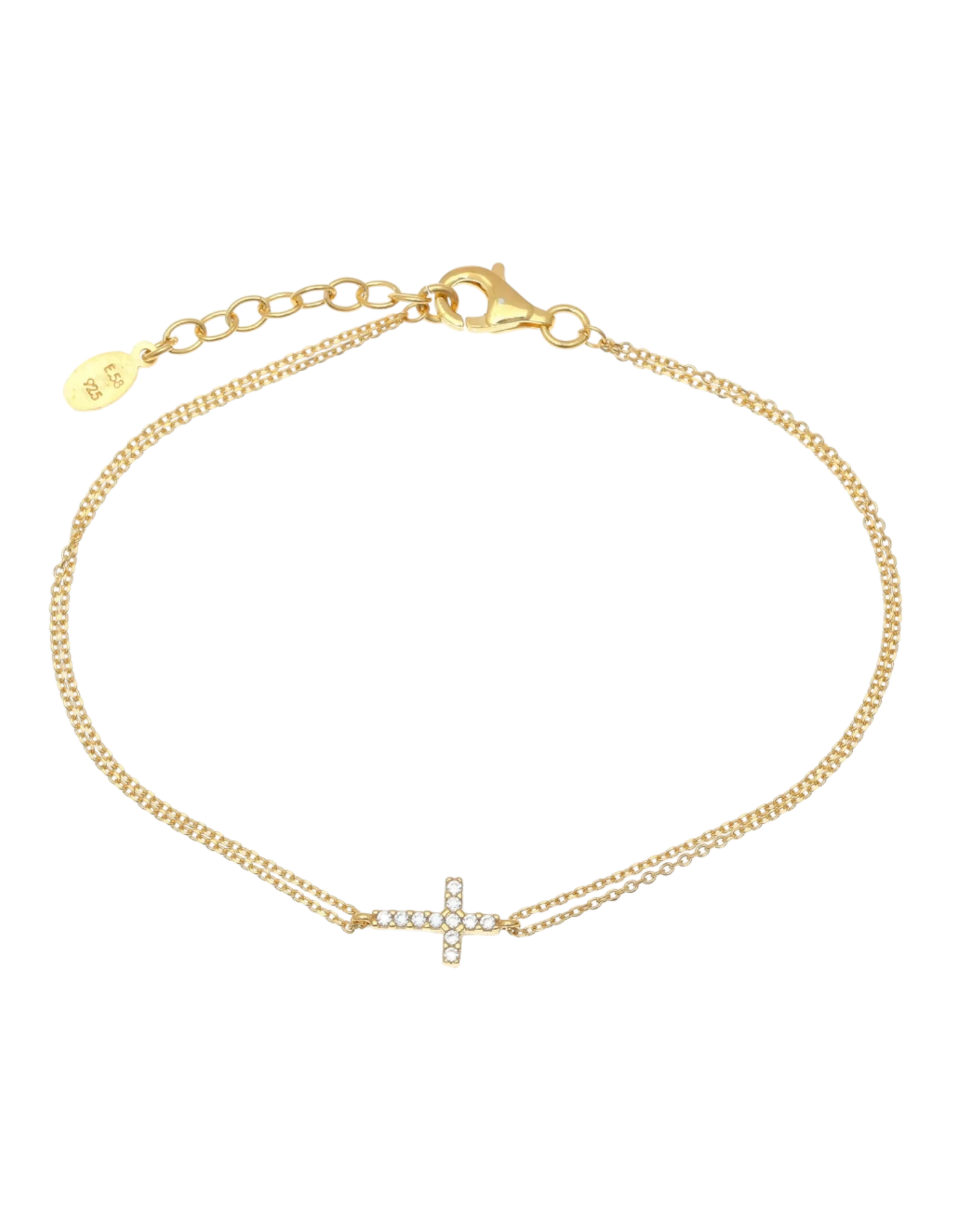 Gregio Tiny Shiny Cross Bracelet w/ White Zirconia - Gold