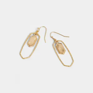 Hammered Frame Dangle Earring - Gold