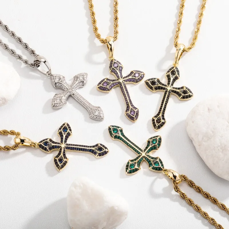 Hip-hop Full Diamond Vintage Ice Eye Cross Pendant