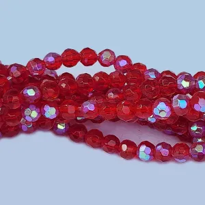 Jewelry Making Crystal Fire polished imported Glass beads Round faceted Ab Shape Red Color Transparent 4mm Size Approximately  84 Beads in a string