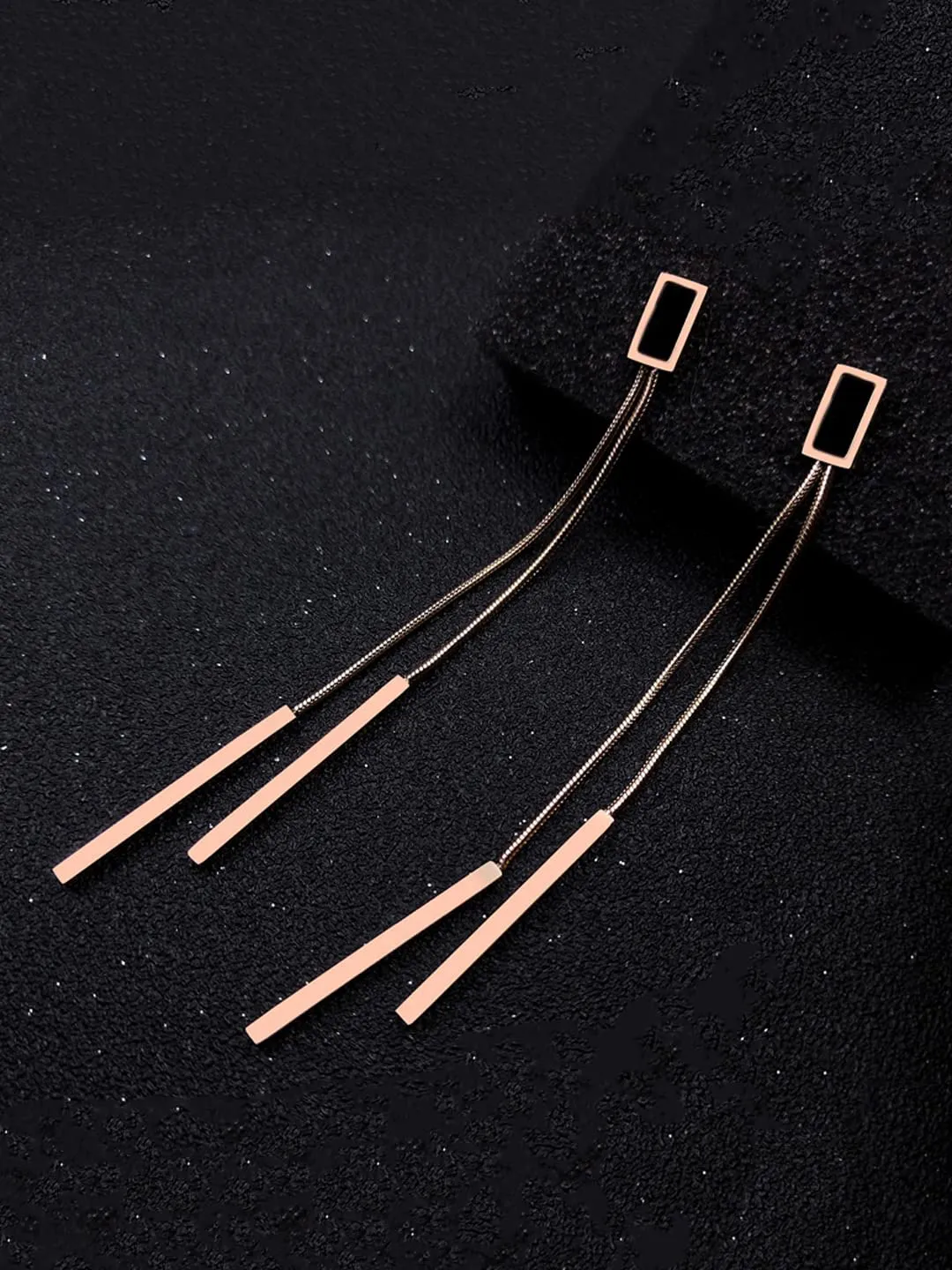 Kairangi Danglers Earrings for Women Western Rose Gold Plated Stainless Steel Black Long Chain Danglers Earrings For Women and Girls