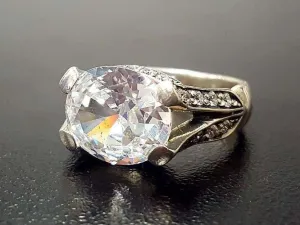 Large Diamond Ring - Sparkly Vintage Ring - Brilliant Diamond Ring