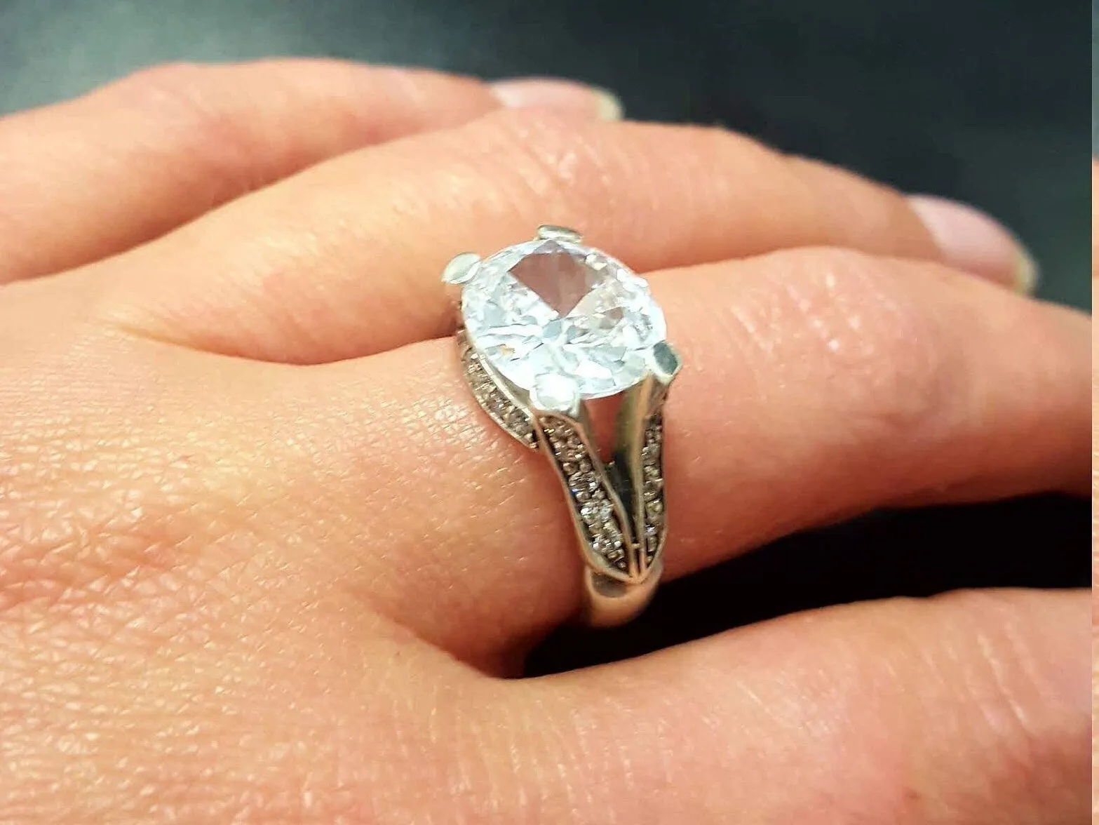 Large Diamond Ring - Sparkly Vintage Ring - Brilliant Diamond Ring