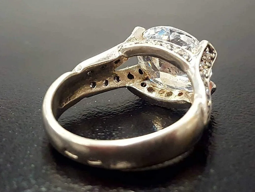 Large Diamond Ring - Sparkly Vintage Ring - Brilliant Diamond Ring