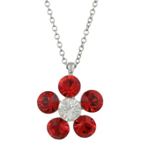 Large Red Crystal Daisy Pendant on Silver-tone Chain - PT519RD