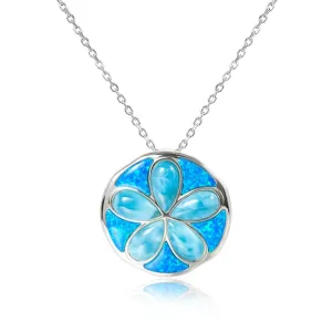 Larimar Flowering Sand Dollar Pendant with Opal