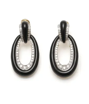 Long Hoop Earrings, Black Enamel