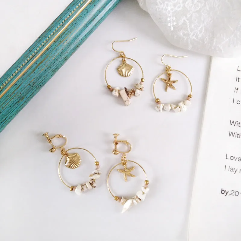 Marine shell wild metal temperament five-pointed star earrings