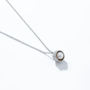 Medium acorn with pearl - sparkling necklace - silver 925