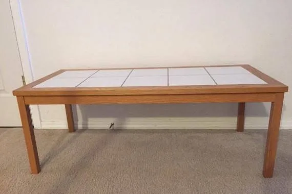 Mid Century Modern Vintage Danish Modern Oak Bench with Inset White Tile