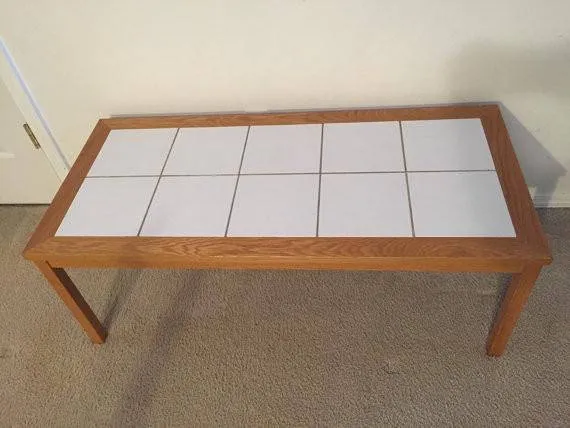 Mid Century Modern Vintage Danish Modern Oak Bench with Inset White Tile