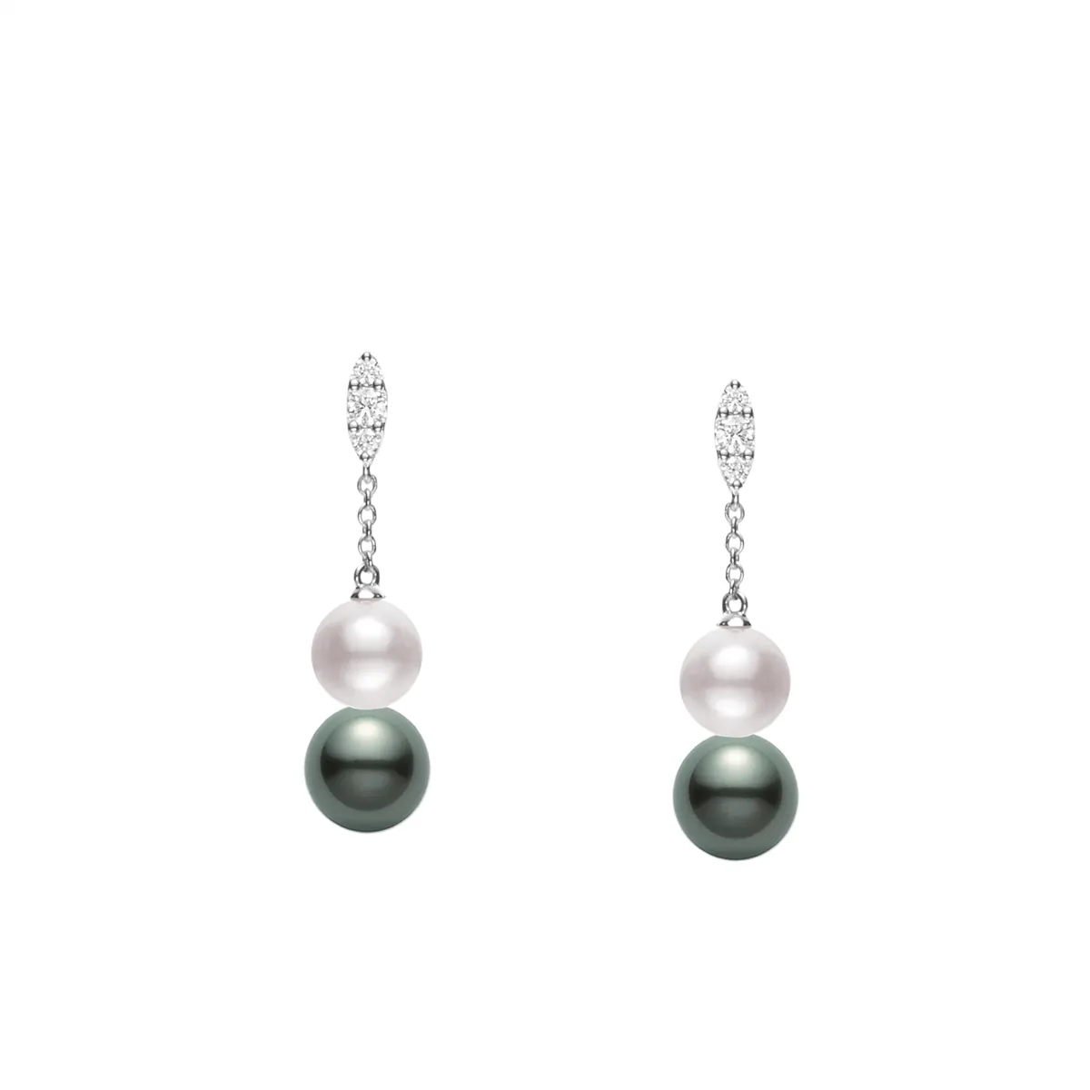 Mikimoto 18K White Gold Akoya & Black South Sea Pearl & Diamond Dangle Earrings