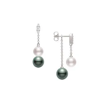 Mikimoto 18K White Gold Akoya & Black South Sea Pearl & Diamond Dangle Earrings