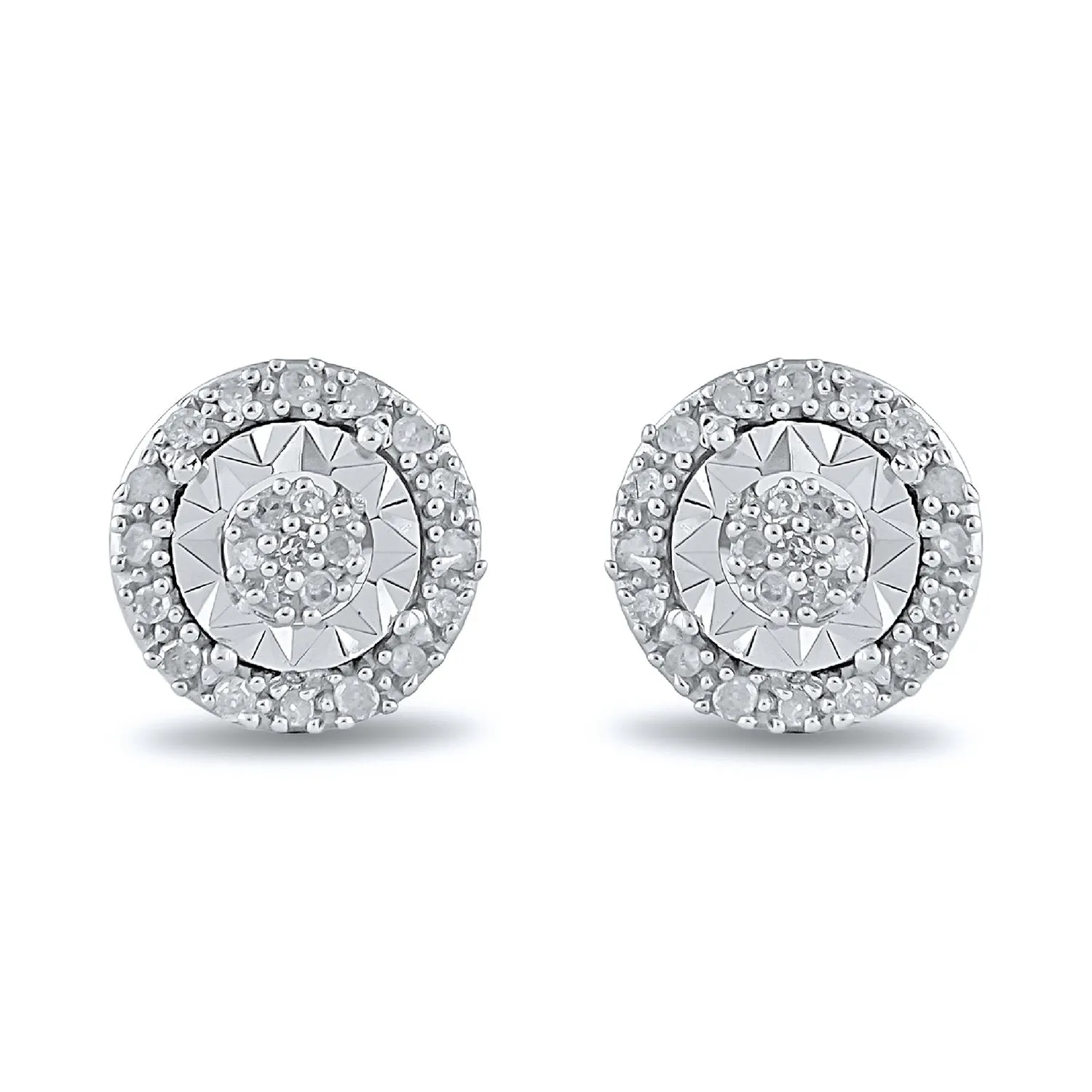 Miracle Halo Circle Stud Earrings with 0.10ct of Diamonds in Sterling Silver