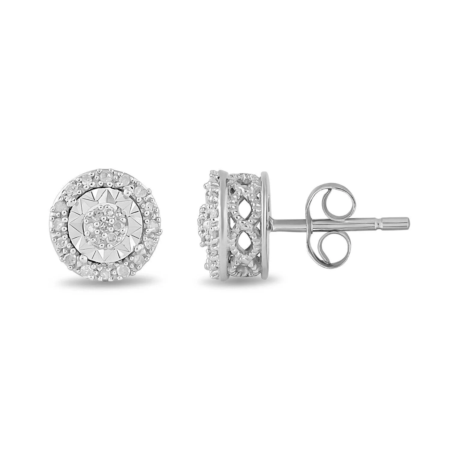 Miracle Halo Circle Stud Earrings with 0.10ct of Diamonds in Sterling Silver