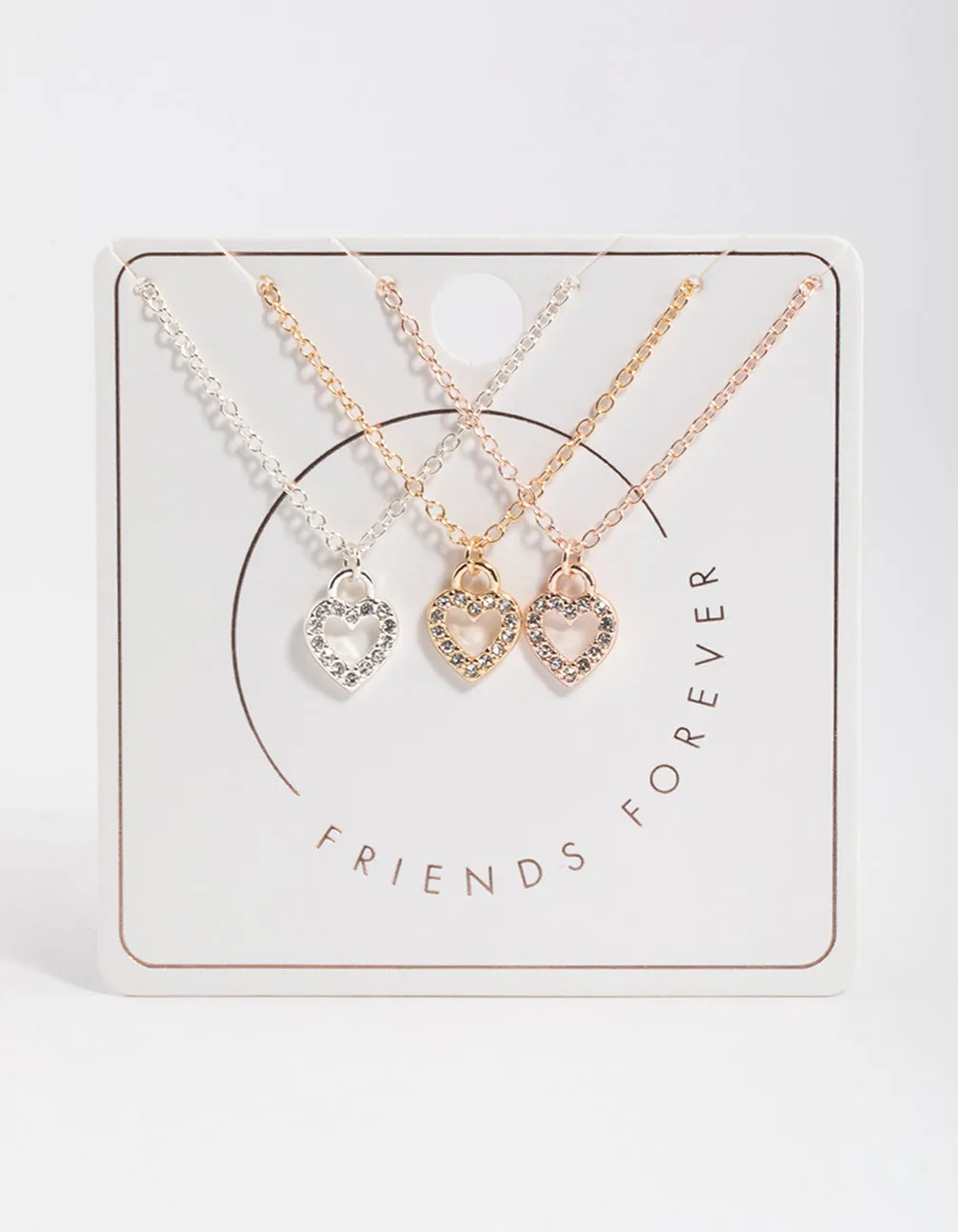 Mixed Metal Diamante Open Heart Necklace Pack