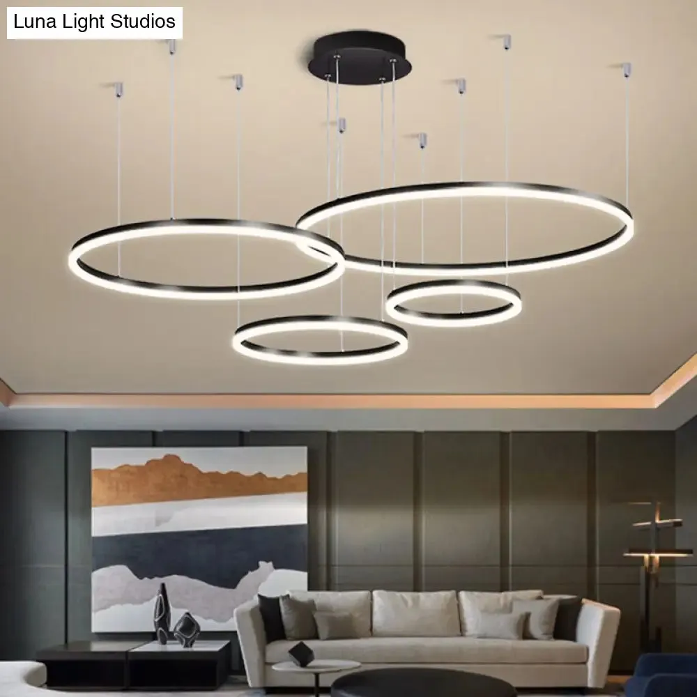 Modern Acrylic Coffee Chandelier: Multi-Ring Shaped Hanging Light for Living Room