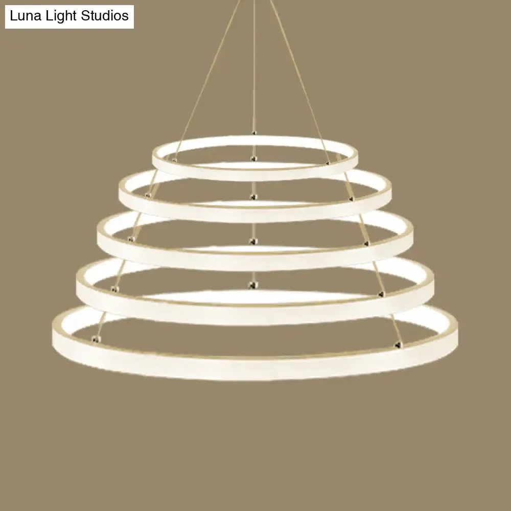 Modern Acrylic LED Ring Chandelier Pendant with 3/4/5 Lights - Black/White/Brown Ceiling Fixture in Warm/White/Natural Light