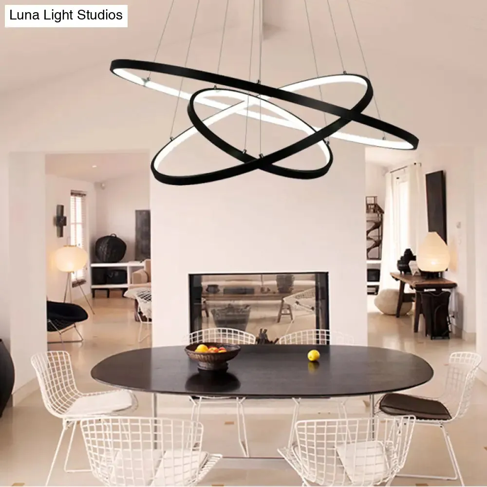 Modern Acrylic LED Ring Chandelier Pendant with 3/4/5 Lights - Black/White/Brown Ceiling Fixture in Warm/White/Natural Light