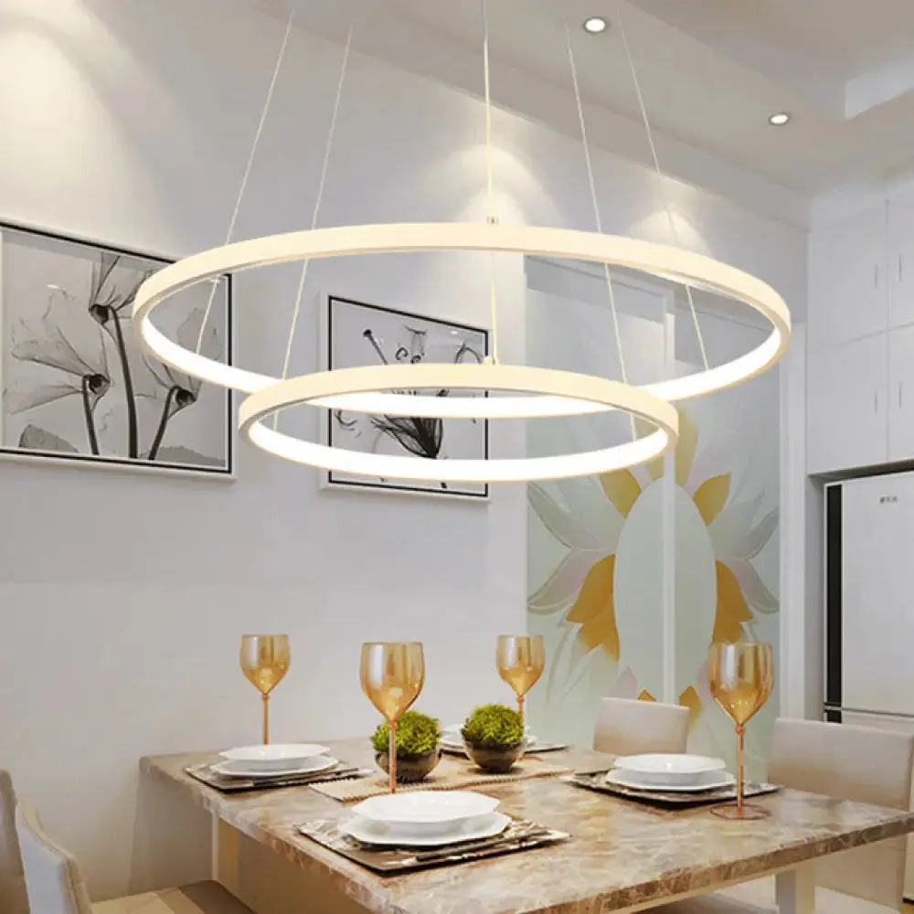 Modern Acrylic LED Ring Chandelier Pendant with 3/4/5 Lights - Black/White/Brown Ceiling Fixture in Warm/White/Natural Light