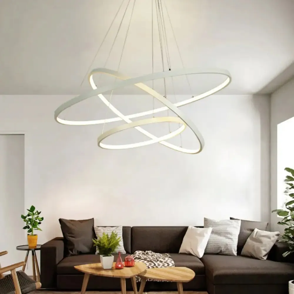 Modern Acrylic LED Ring Chandelier Pendant with 3/4/5 Lights - Black/White/Brown Ceiling Fixture in Warm/White/Natural Light