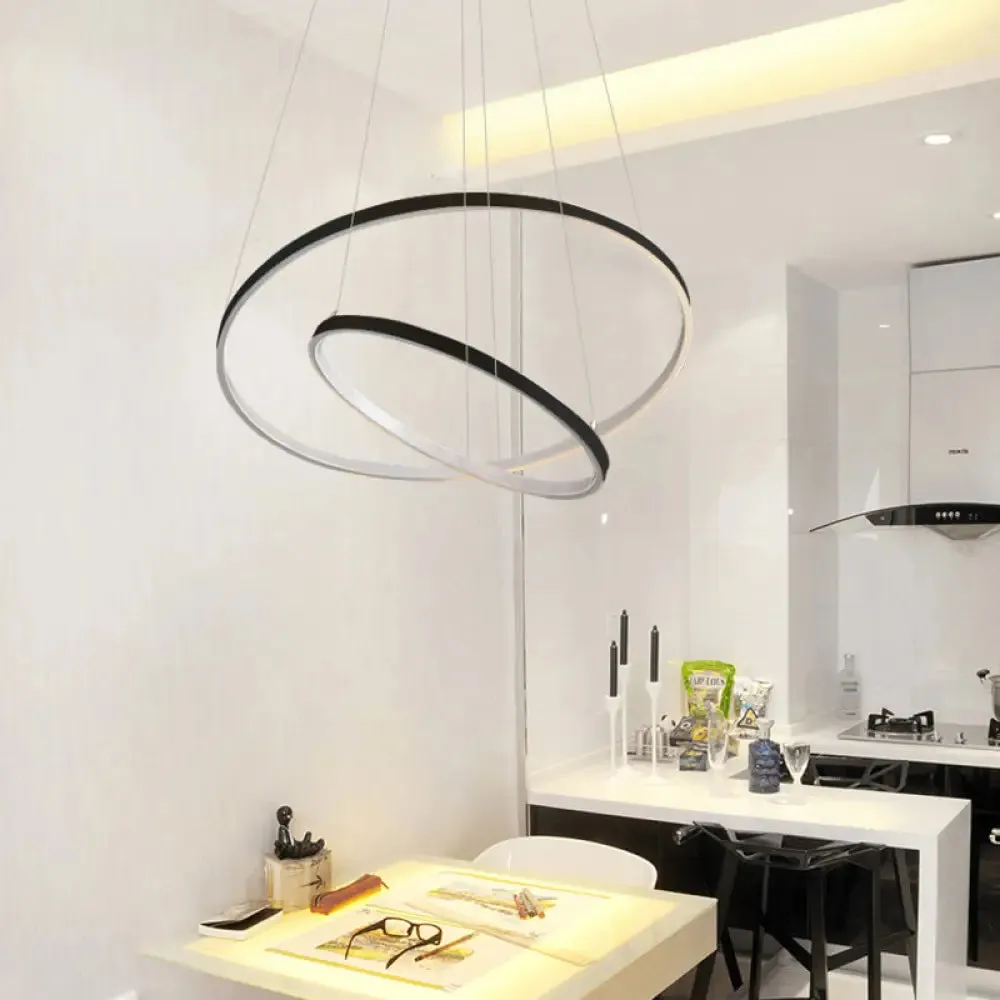 Modern Acrylic LED Ring Chandelier Pendant with 3/4/5 Lights - Black/White/Brown Ceiling Fixture in Warm/White/Natural Light