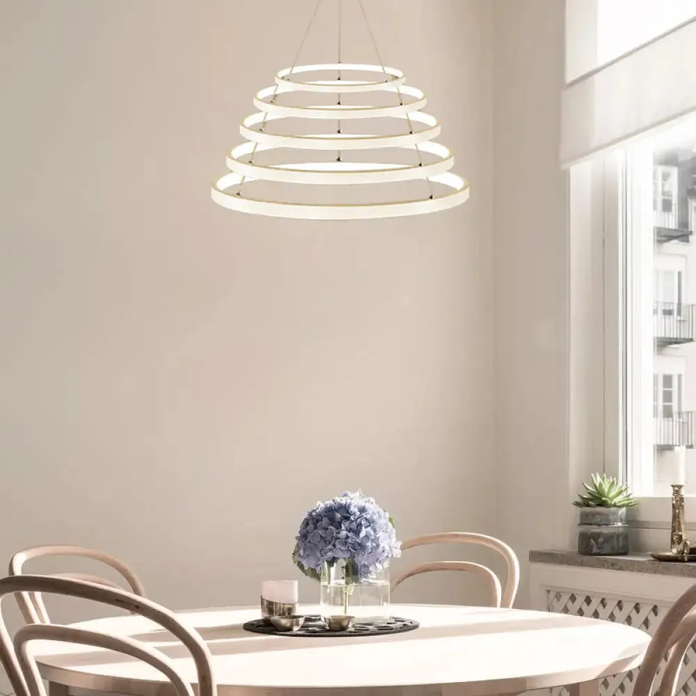 Modern Acrylic LED Ring Chandelier Pendant with 3/4/5 Lights - Black/White/Brown Ceiling Fixture in Warm/White/Natural Light