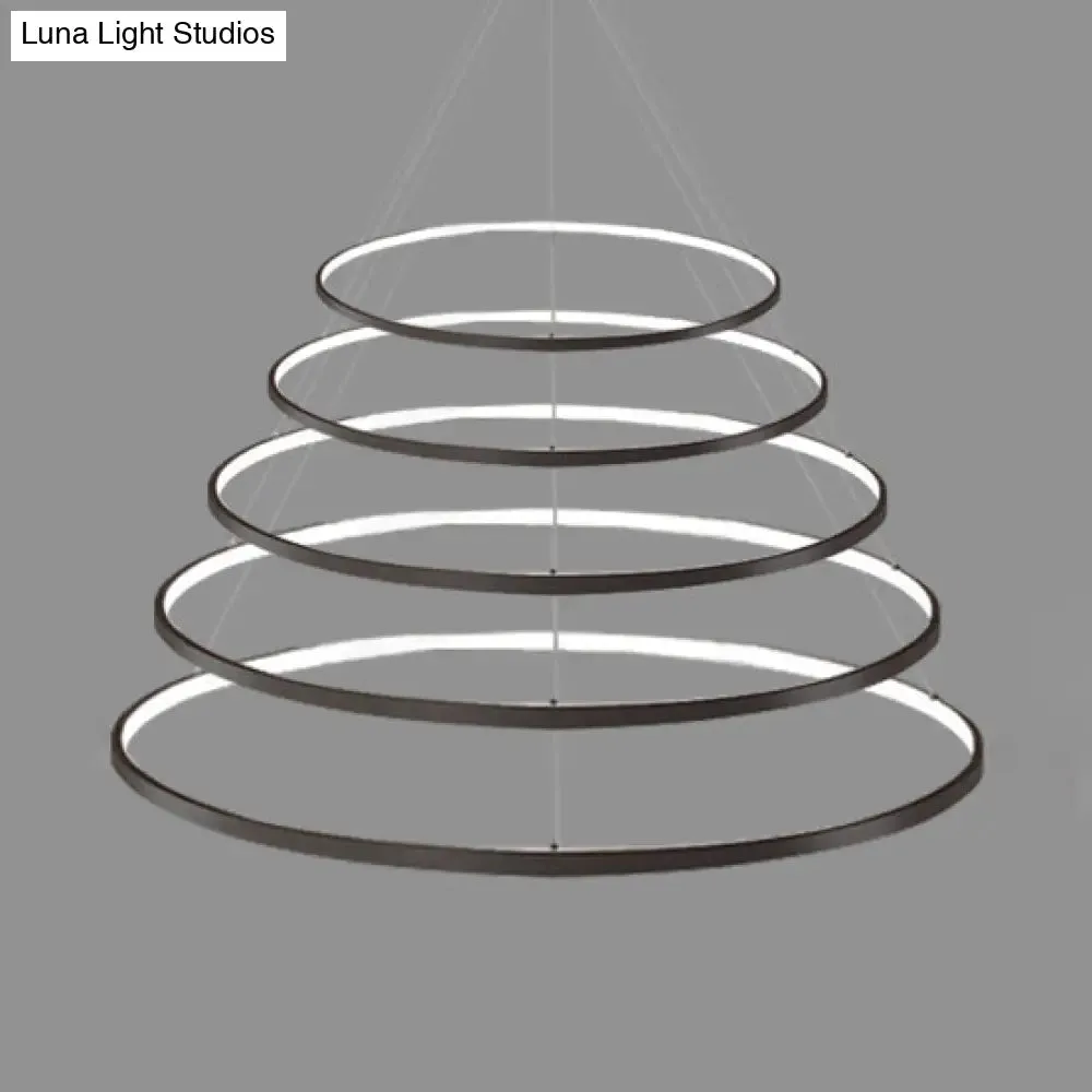 Modern Acrylic LED Ring Chandelier Pendant with 3/4/5 Lights - Black/White/Brown Ceiling Fixture in Warm/White/Natural Light