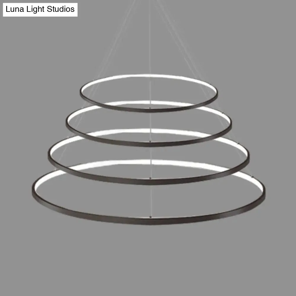 Modern Acrylic LED Ring Chandelier Pendant with 3/4/5 Lights - Black/White/Brown Ceiling Fixture in Warm/White/Natural Light