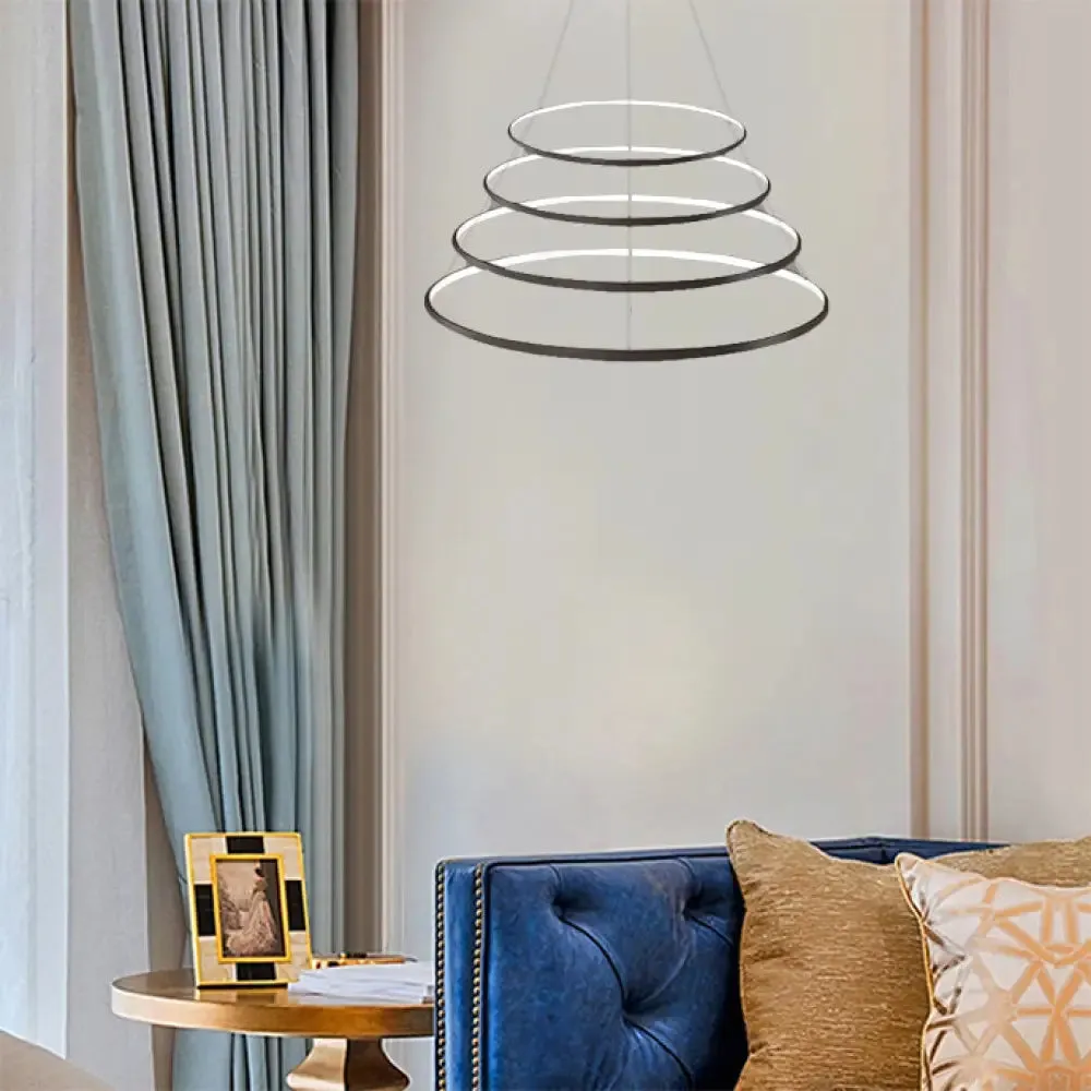 Modern Acrylic LED Ring Chandelier Pendant with 3/4/5 Lights - Black/White/Brown Ceiling Fixture in Warm/White/Natural Light