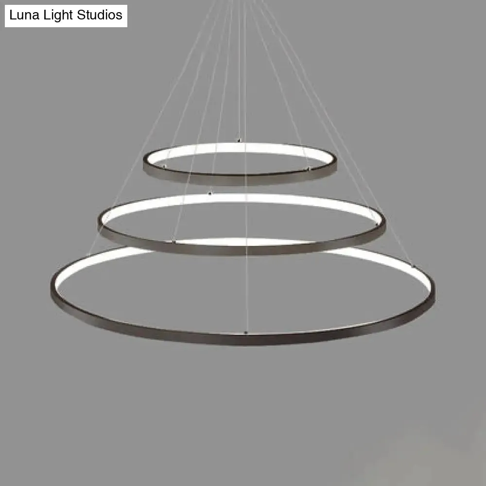 Modern Acrylic LED Ring Chandelier Pendant with 3/4/5 Lights - Black/White/Brown Ceiling Fixture in Warm/White/Natural Light