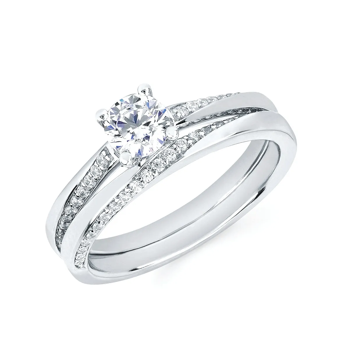 Modern Bridal: 1/8 Ctw. Diamond Semi Mount shown with a 1/2 Ct. Round Center Diamond in 14K Gold