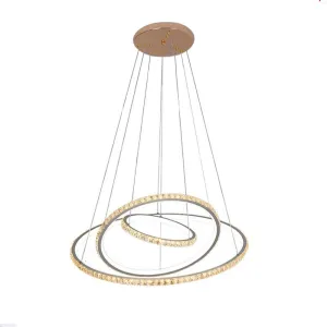 Modern Crystal Gold/Silver LED Chandelier Ceiling Light Fixture with 3 Rings - Warm/White Dual Lighting