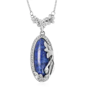 Natural Blue Lapis Lazuli Necklace for Women Flower Pendant Stone Healing Crystal Jewelry Chain 20"