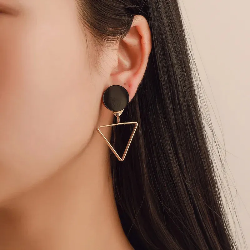 New Fashion Round Dangle Drop Korean Earrings For Women Geometric Round Heart Gold Color Earring Wedding Jewelry