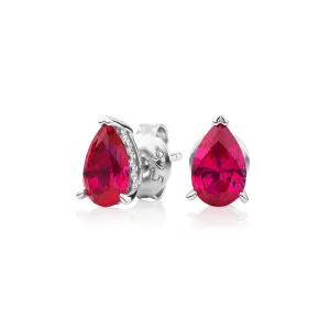 Pear and Round Brilliant stud earrings with ruby and diamond simulants in sterling silver