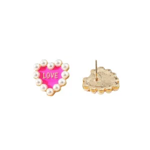 Planderful Collection: Vienna Verve Metal Peach Heart Earrings with Sweet Letters