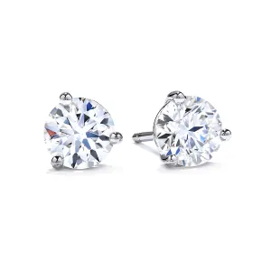 PLAT 2 HEARTS ON FIRE ROUND BRILLIANT DIAMONDS=5.056CTS (J/VS2-SI1) AGS, OMD; 3-PRONG STUD EARRINGS