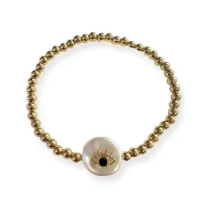 Polly Ball Pearl Evil Eye Stretch Bracelet