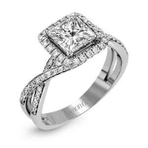 Princess-Cut Halo Criss-Cross Engagement Ring In 18k With Diamonds