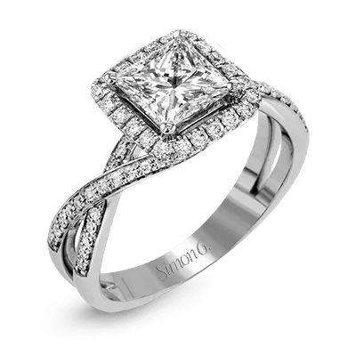 Princess-Cut Halo Criss-Cross Engagement Ring In 18k With Diamonds