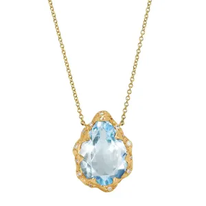 Queen Water Drop Aquamarine Necklace with Sprinkled Diamonds