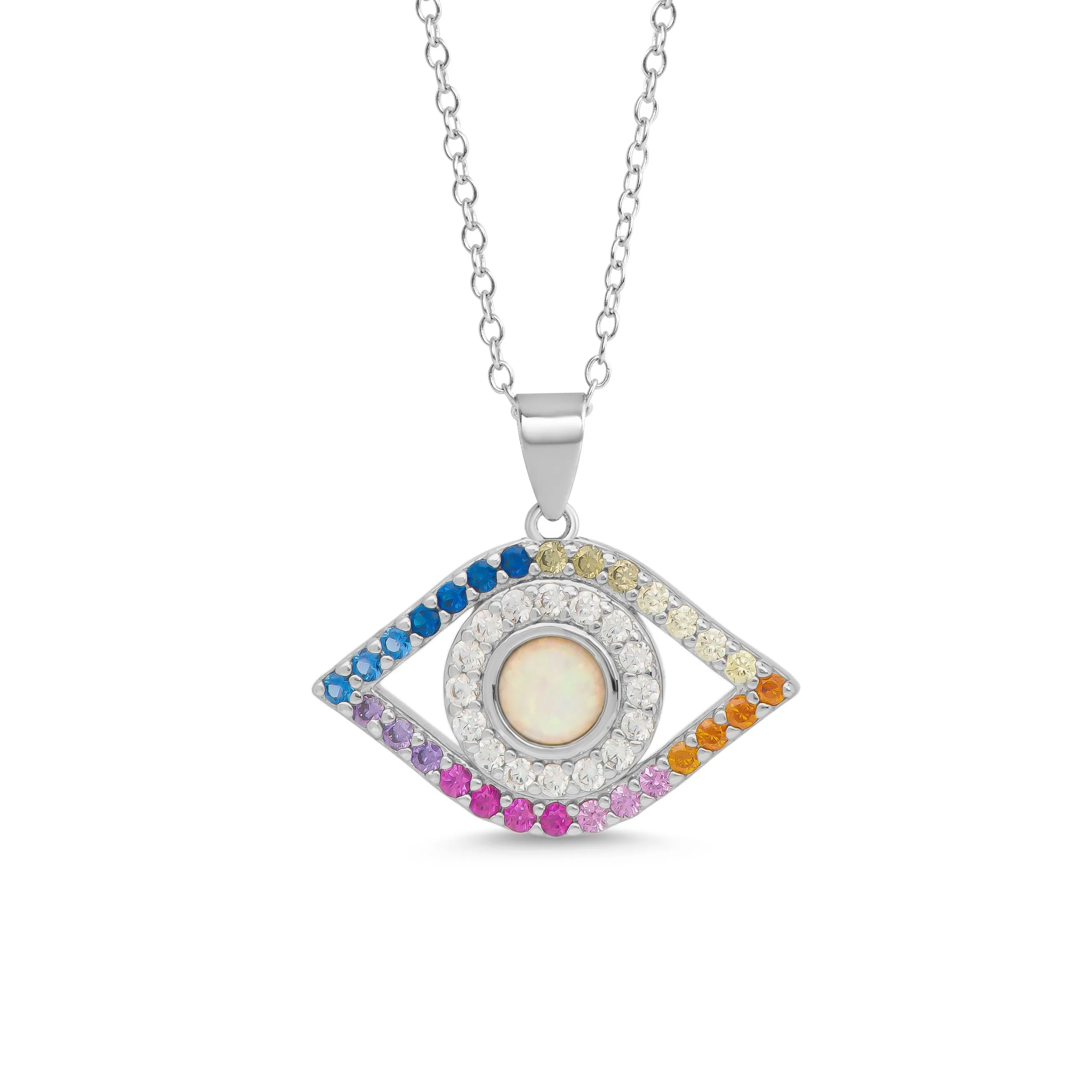 Rainbow CZ Evil Eye Necklace